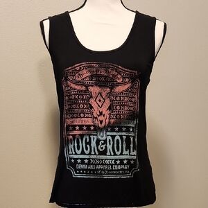 Rock & Roll Cowgirl Black Tank Top with Red and Blue Graphic